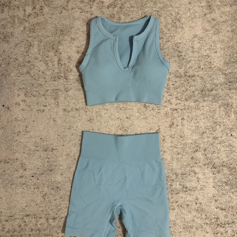 Seamless Blue Ribbed Sleepwear Set - Picture 2 of 2